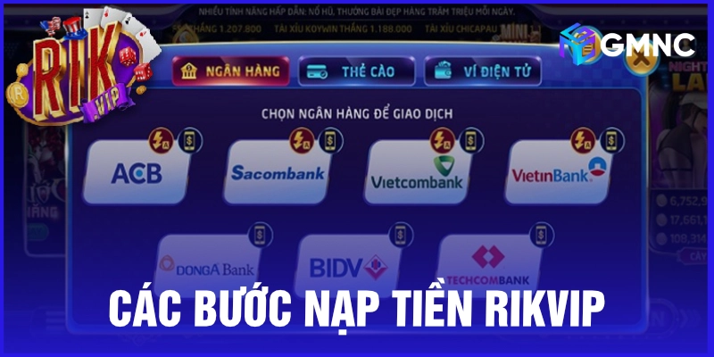 Các bước nạp tiền tại cổng game Rik Vip